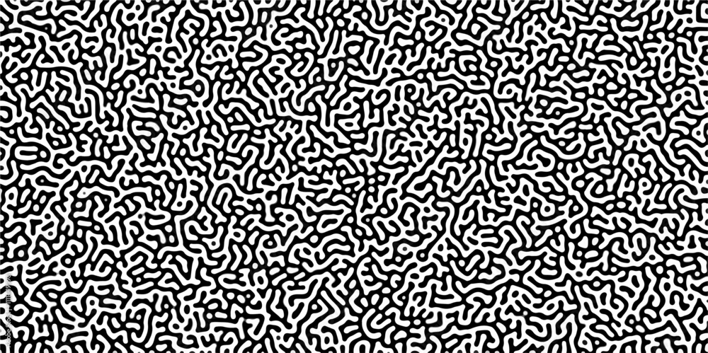 Poster Turing reaction diffusion monochrome seamless pattern with chaotic motion .Linear design with biological shapes. Organic lines in memphis. abstract turing organic wallpaper background .	