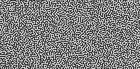 Turing reaction diffusion monochrome seamless pattern with chaotic motion .Linear design with biological shapes. Organic lines in memphis. abstract turing organic wallpaper background .	