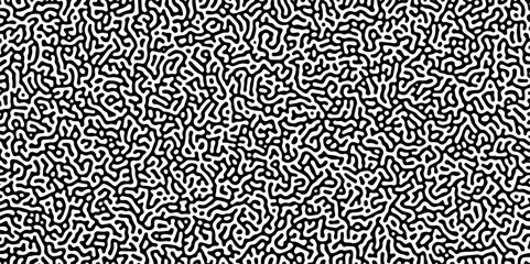 Turing reaction diffusion monochrome seamless pattern with chaotic motion .Linear design with biological shapes. Organic lines in memphis. abstract turing organic wallpaper background .	