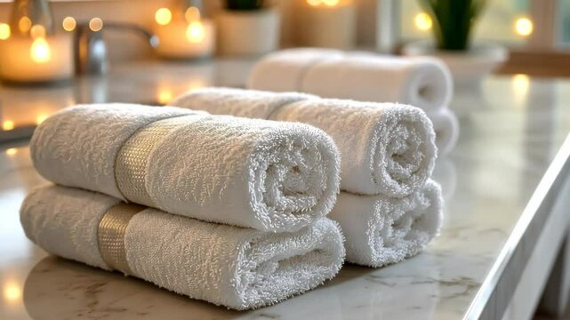 Stack of colorful folded towels on a white background for bathroom or spa use
