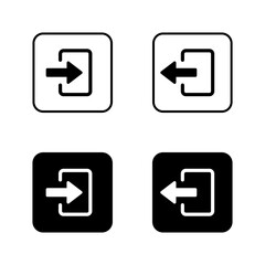 Login and logout icon on black square. Enter and close door symbol