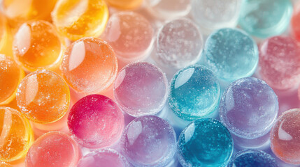 Translucent round gummies in vibrant colors create joyful display