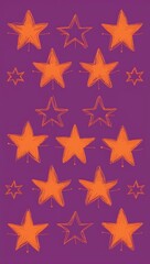 Orange Star pattern hand drawn design on Purple background illustration