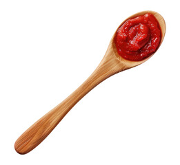 Wooden spoon with tomato paste isolated on transparent background