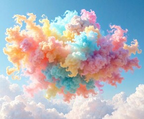 Fototapeta premium Vibrant swirling cloud of colors suspended in mid-air, vapor misty atmospheric, colorful cloud formations, colorful cloudy scene