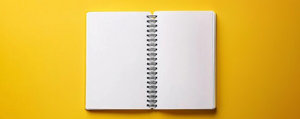 An open spiral notebook lays flat on a bright yellow background, inviting creativity and ideas to flow freely onto its blank pages.