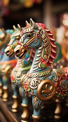 Obraz premium kids club or kinder garden horses carousel ride in colorful environment 