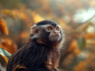 Fototapeta premium Common marmoset, Callithrix jacchus, gazing in the tropical forest