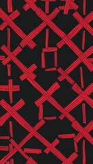 Red Cross pattern hand drawn design on Black background illustration