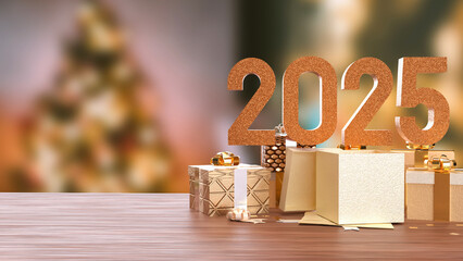 The Number 2025 and gift box  for celebration  or holiday concept 3d rendering..