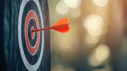 SEO relevance concept. A dart hitting the center of a target on a blurred background.