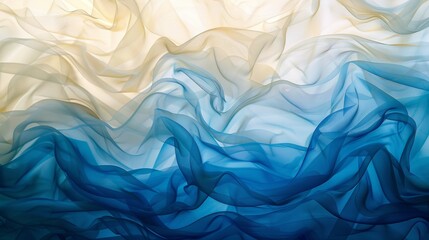 Obraz premium Smooth elegant blue and beige gradient chiffon fabric forming abstract waves, ideal for backgrounds and textures
