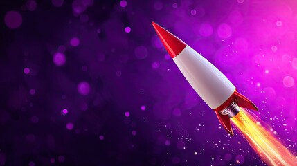 SEO relevance concept. Rocket launching through a colorful cosmic background.