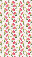 Pink Floral Repeat Pattern: Hand-Drawn Illustration for Fabric Design. AI Generated