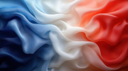 Obraz premium Wavy Silk Fabric Background in French Flag Colors Blue White Red Abstract Design