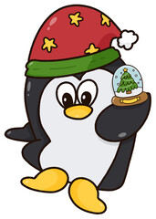 Cute Penguin holding snowballs Christmas theme, Illustration Christmas cartoon PNG