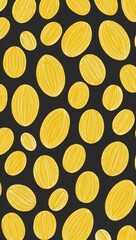 Yellow Oval pattern hand drawn design on Black background illustration