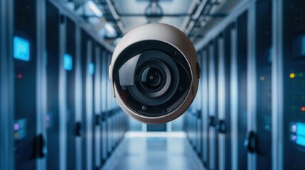 Data centers lock out hackers. Surveillance camera in a data center