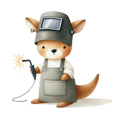 Cute cartoon animal welder performing welding task in workshop playful environment fun illustration for kids
