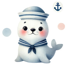 Adorable seal character nautical theme digital illustration whimsical style playful perspective marine life concept