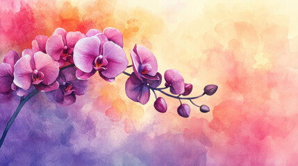 Watercolor illustration of exotic orchid with vibrant colors