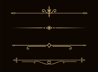 Set of Vintage decorative golden lines. text dividers. Gold line border. Lines separators, Borders, Vintage dividers, Underline elements. Vector illustration