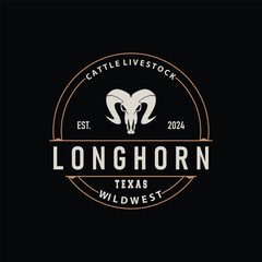 LongHorn Animal Logo Design, Farm Retro Vintage Horn Minimalist Simple Template Illustration