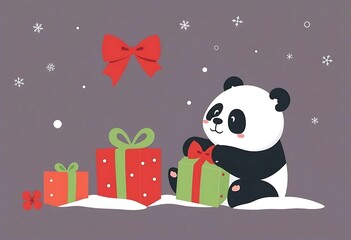 Fototapeta premium panda and gift