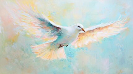 Obraz premium A soaring bird, freedom, lightness, joyful flight, dynamic movement, soft pastel colors