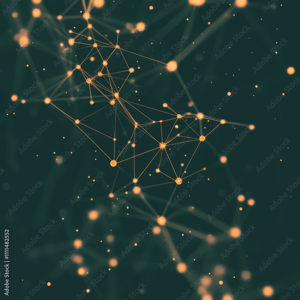 Poster abstract network connection. glowing dots and lines forming a complex structure on dark background.