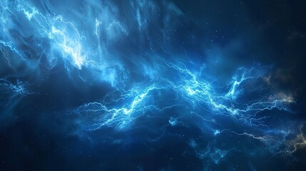 A striking image of a bright blue lightning bolt piercing through a dark sky. This powerful and intensity of a lightning storm, Generative AI.