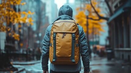 Obraz premium Backpacker Walking Through City