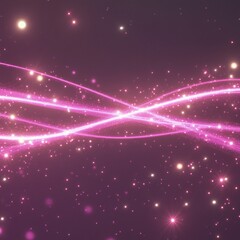 Obraz premium Abstract pink glowing lines and particles on dark background.