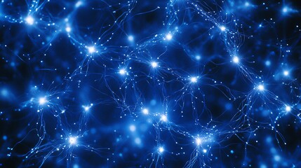 Fototapeta premium Digital network with blue glowing nodes and soft lines, illustrating vast connections, vibrant Composite as an openspace data center backdrop