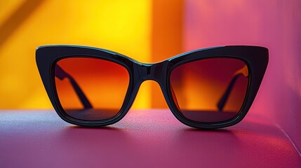Black Sunglasses on Pink and Orange Background