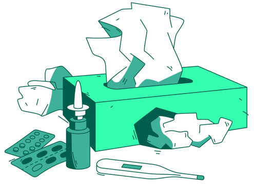 Box of tissues and nasal spray