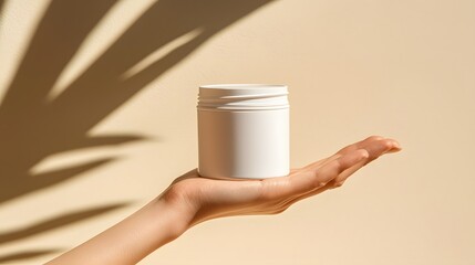 Beauty products mockup placed in the palm of your hand