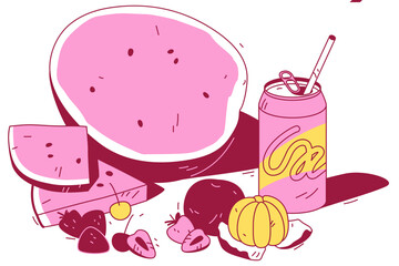 Flavors of summer: soda can and fruit 