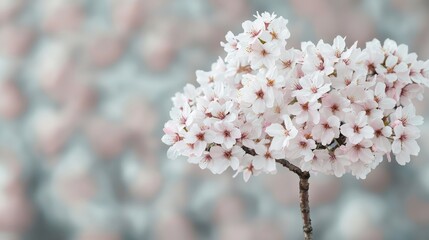 Fototapeta premium Delicate cherry blossoms in soft focus create a serene and beautiful spring atmosphere, emphasizing nature's elegance.