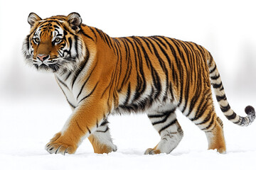 Fototapeta premium Siberian Tiger Walking Through Winter Snow