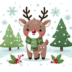 Fototapeta premium This reindeer is no ordinary creature. It has a majestic, shimmering coat, speckled with stardust, which glows softly under the moonlight. Its antlers are tall and elegant, crowned with intricate patt