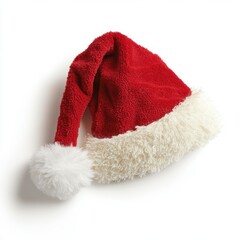 Festive christmas action red santa hat on white background decor simple environment joyful concept