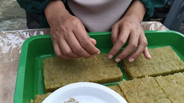 footage of a woman hand is planting seeds in rockwool for a hydroponic system 