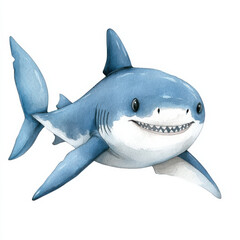 Obraz premium Watercolor illustration of cheerful shark swimming happily