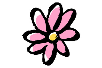 筆タッチのピンク色の花のイラスト