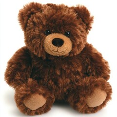 Adorable brown plush teddy bear toy sitting on white background.
