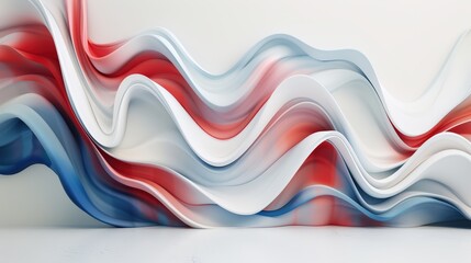 Bright waves of red and blue liquid create dynamic patterns on a white background