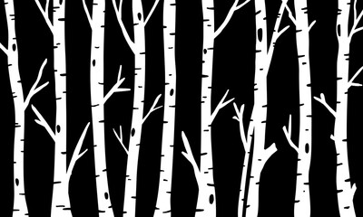 White Branch Tree or Naked trees silhouettes set. Hand drawn isolated illustrations.