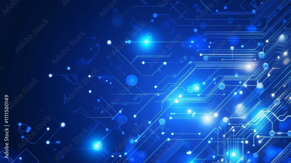 Poster dynamic technology background with futuristic digital elements featuring abstract blue and neon circ
