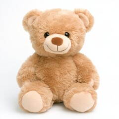 Fototapeta premium Adorable light brown teddy bear sitting on white background.